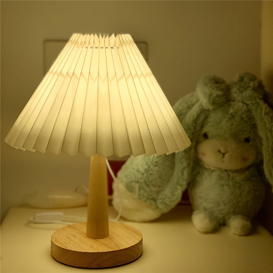 Usb Vintage Pleated Lamp Dimmable Korean Table Light With Led Bead White Warm Yellow For Bedroom Living Room Home Lighting Decor