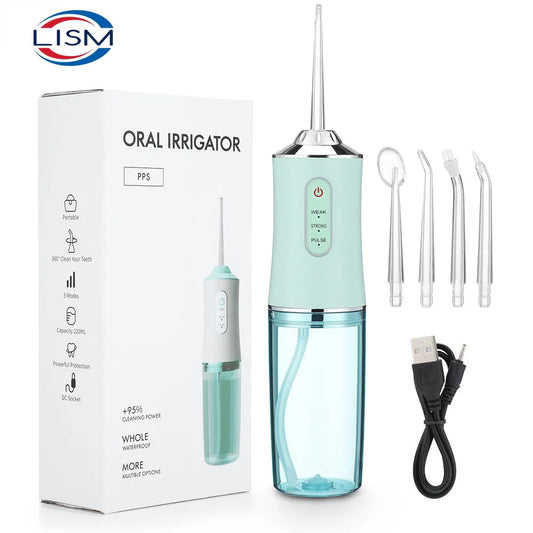 Dental Water Flosser Oral Irrigator Portable USB Rechargeable Water Jet Floss Tooth Pick 4 Jet Tip 220ml 3 Modes IPX7 1400rpm