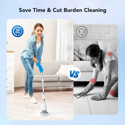Electric Spin Scrubber, Cordless Cleaning Brush with Adjustable Extension Arm 4 Replaceable Cleaning Heads, Power Shower