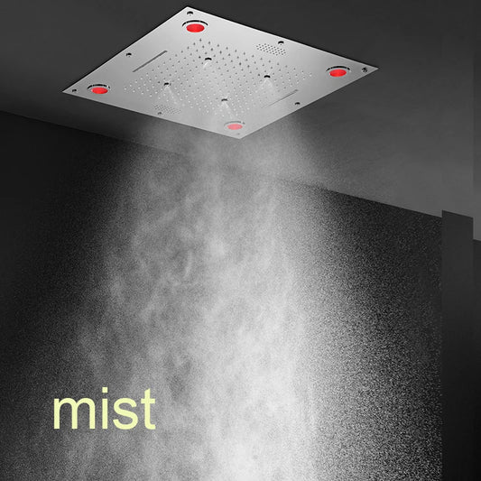 Ceiling Large Rain Mist Waterfall Music Shower Faucets Set 24'' LED Bathroom Thermostatic Chrome System