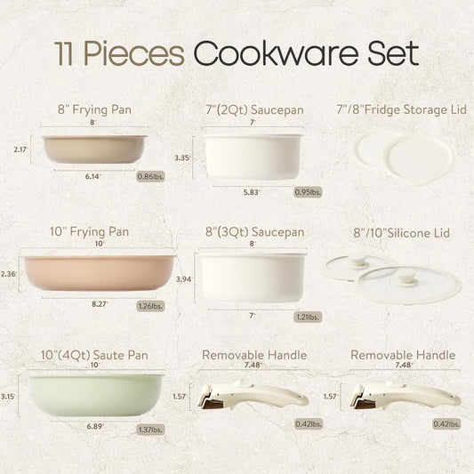 Pots and Pans Set 11pcs, Nonstick Kitchen Cookware Sets with Detachable Handles, Induction Cookware,Pans for Cooking，Cooking Pot