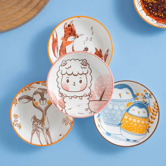 Ceramic Cartoon Saucer Cute Sheep Seasoning Dish Household Creativity Dinner Plate Japanese-style Snack Plate Soy Sauce Dish