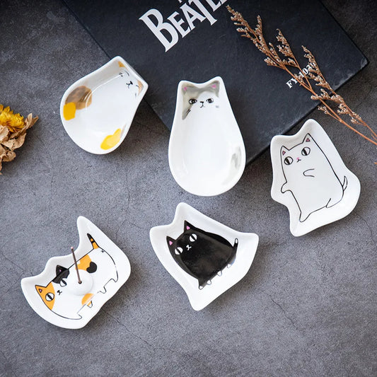 Ceramic Cat Oil Dish Plate Decoration Creative Home 1pc Animal Incense Tray Thread Rack Incense Tray