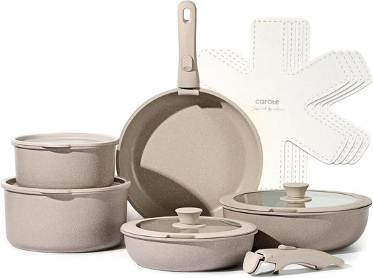 15/21pcs Pots and Pans Set, Nonstick Cookware Set Detachable Handle, Induction Kitchen Cook,Non Stick with Removable Handle