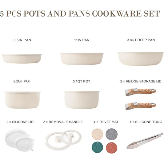 Nonstick Cookware Sets Detachable Handle Kitchen Utensils Set of Pots for Cooking Oven Safe 5 Pcs Pot Frying Pan Set Accessories