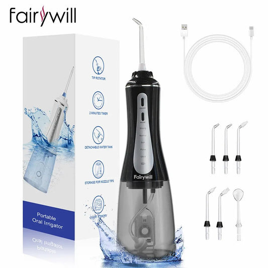 Teeth Cleaner Oral Irrigator Fairywill Water Flosser 5 Modes Portable Dental Water Jet 350ML Water Tank Teeth Cleaner USB Charge Waterproof