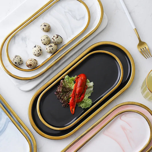 Nordic Plating Ceramic Marble Storage Tray Oval Jewelry Food Dessert Storage Dish Decor