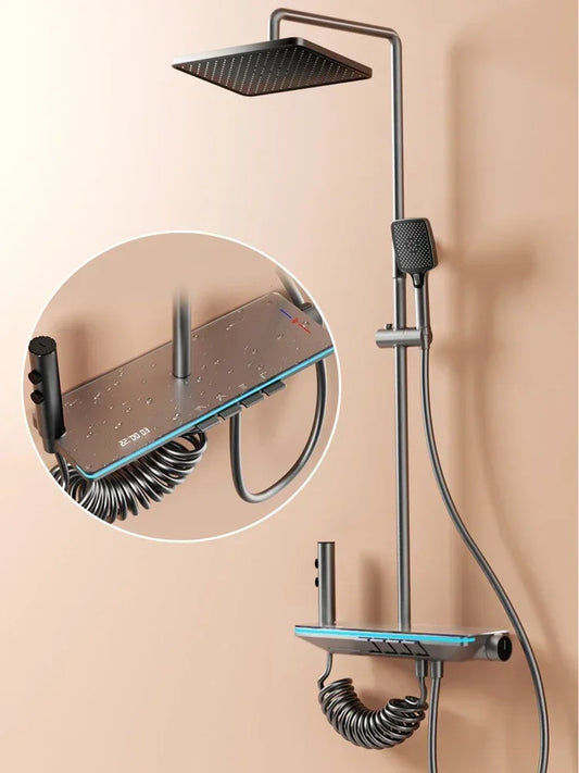 Shower System Thermostat Faucet for Bathroom Wall Mount Rainfall Digital Display Modern  Bath  Set