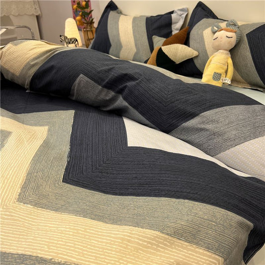 Ins Student Sheets Three-piece Four-piece Set Bedding Nordic Simple Wave Pattern Quilt Cover